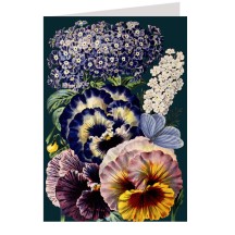 Pansies and Flowers on Black Beautiful Floral Card ~ England